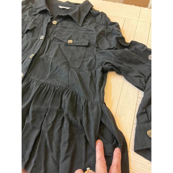 White Birch Sz‎ L linen blend blk button down long sleeve full knee length dress - Picture 9 of 9